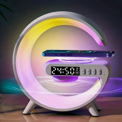Haut-parleur, Lampe LED, horloge&Réveil , Chargeur Sans Fil et Enceinte Bluetooth